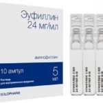 Прозрачный раствор Эуфиллина помещен в ампулы